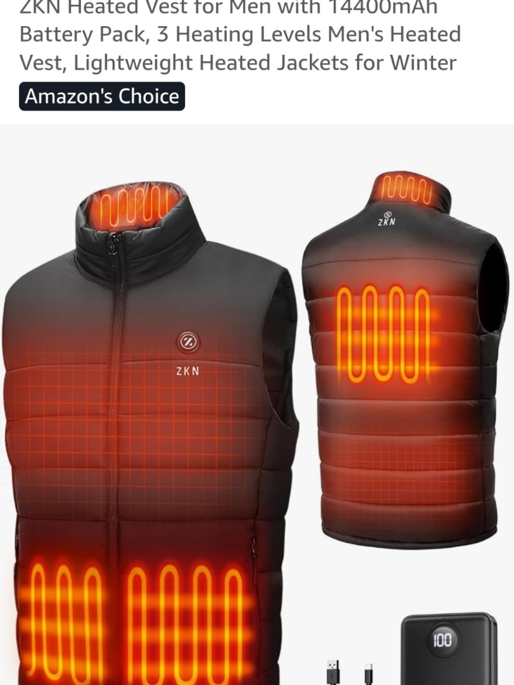 ZKN Men's Heated Vest in Black with Red Glow